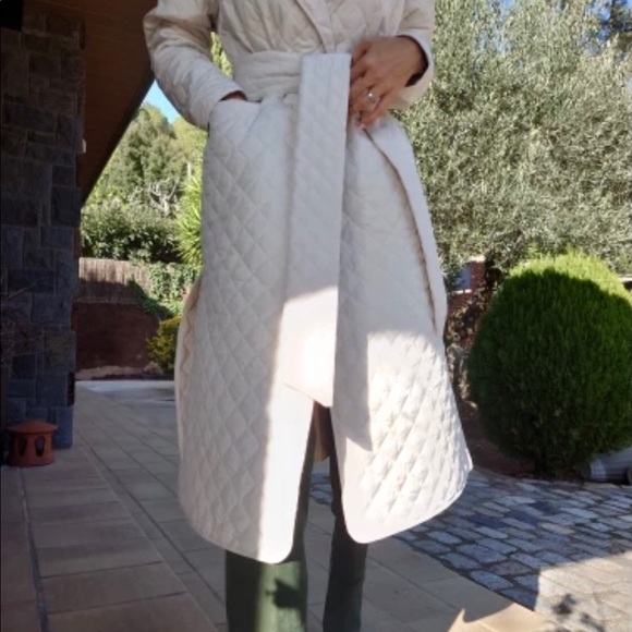 Spring Fashion Quilted Long Ivory Coat - Picture 6 of 9